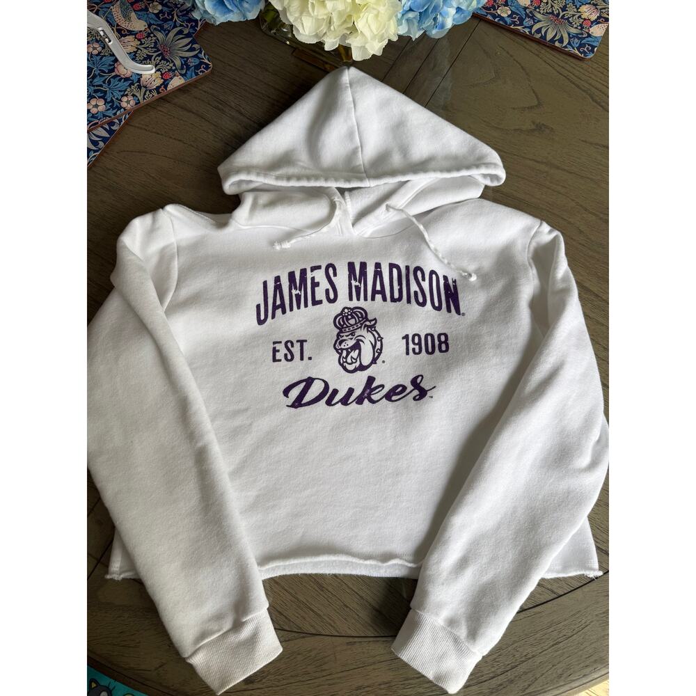 James Madison University White Cropped Hoodie JMU Dukes Size Medium